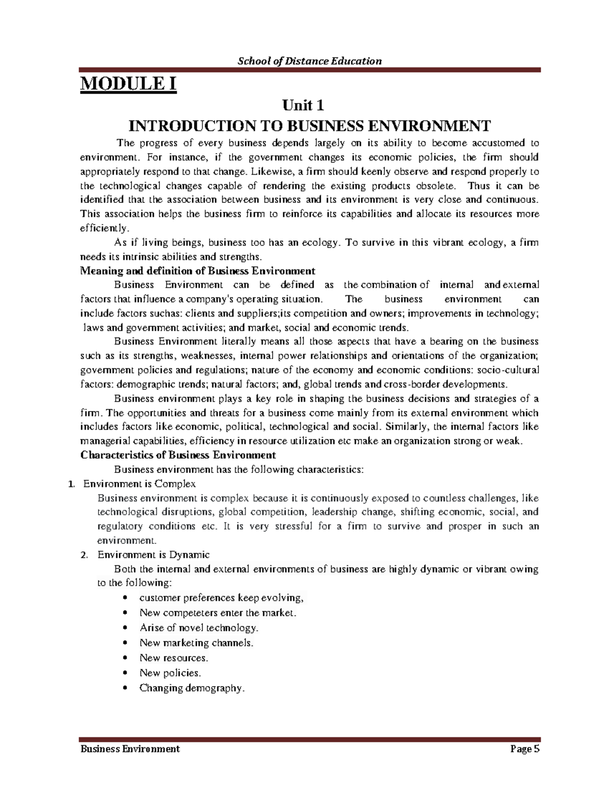 UNIT 1 & 2 - BUSINESS ENVIRONMENT - MODULE I Unit 1 INTRODUCTION TO ...