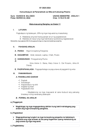 Pagsusuri NG Pelikula ( Template) - Tagoloan Community College Bachelor ...