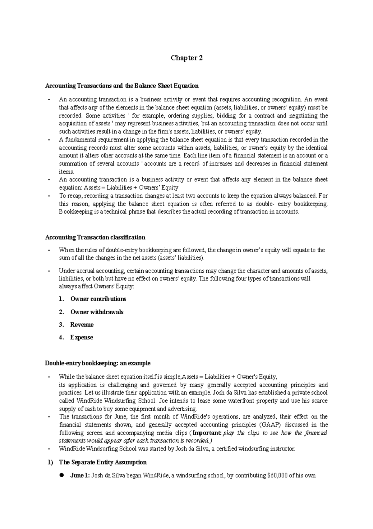 Chapter 2 - summaries - Chapter 2 Accounting Transactions and the ...