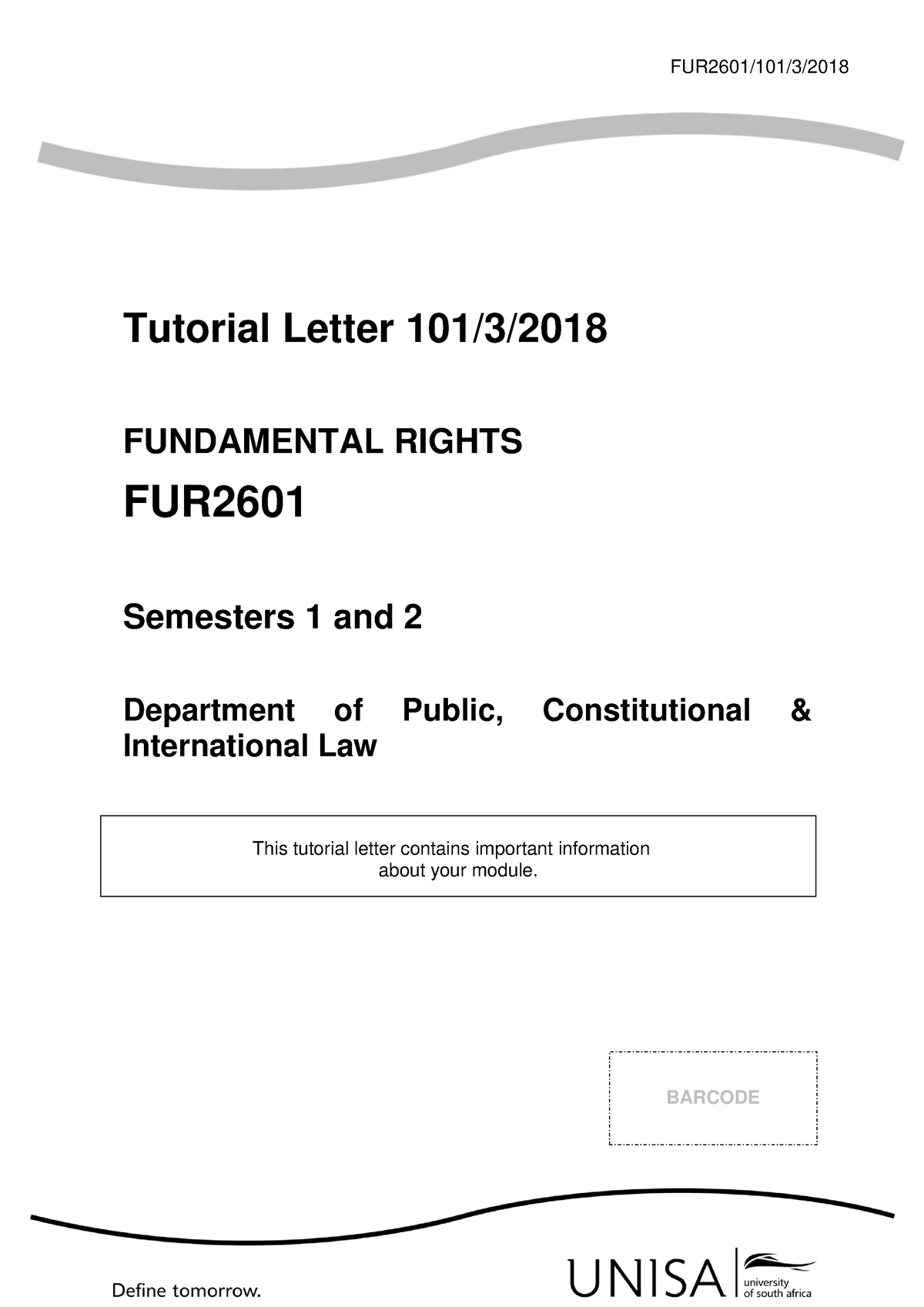 FUR2601-101 2018 3 B-1 - FUR2601/101/3/ Tutorial Letter 101/3 ...