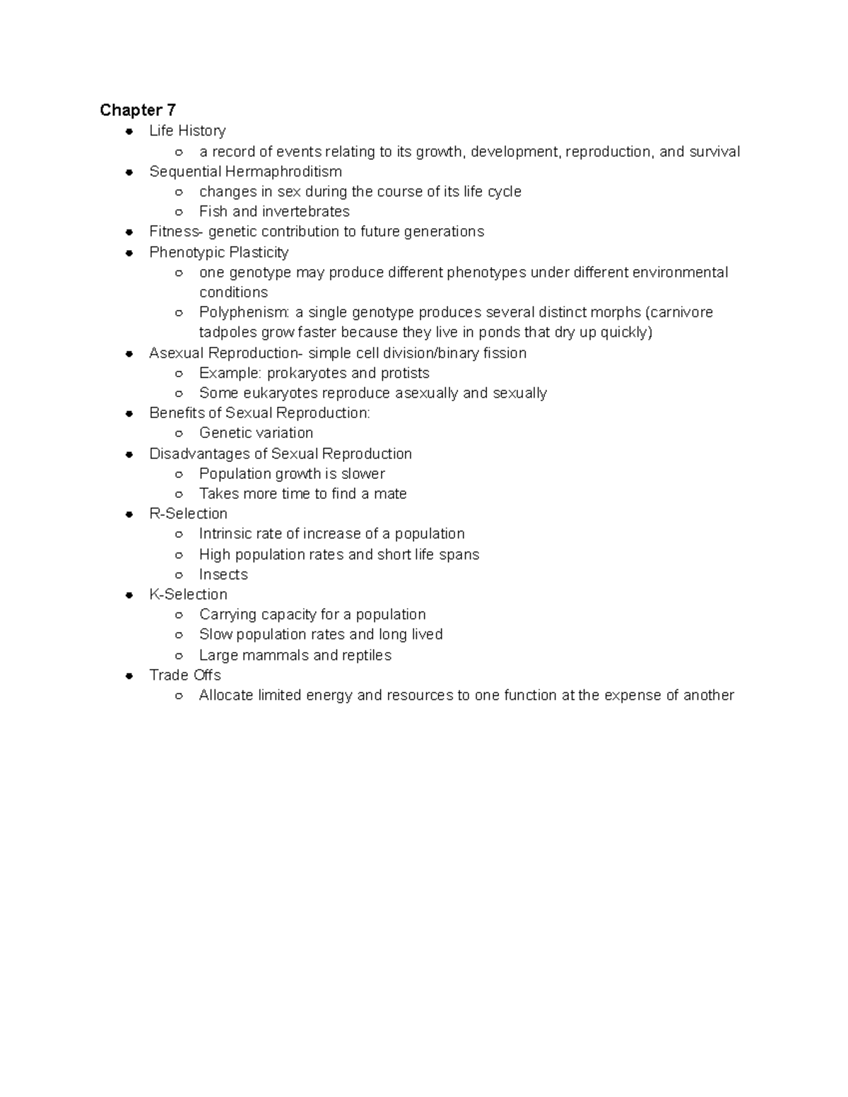 Principles of Ecology Chapter 7 - Chapter 7 Life History a record of ...
