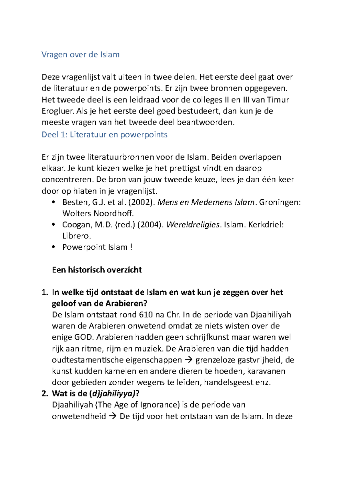 Islam Samenvatting _geheel boek en PowerPoints - Vragen over de Islam ...