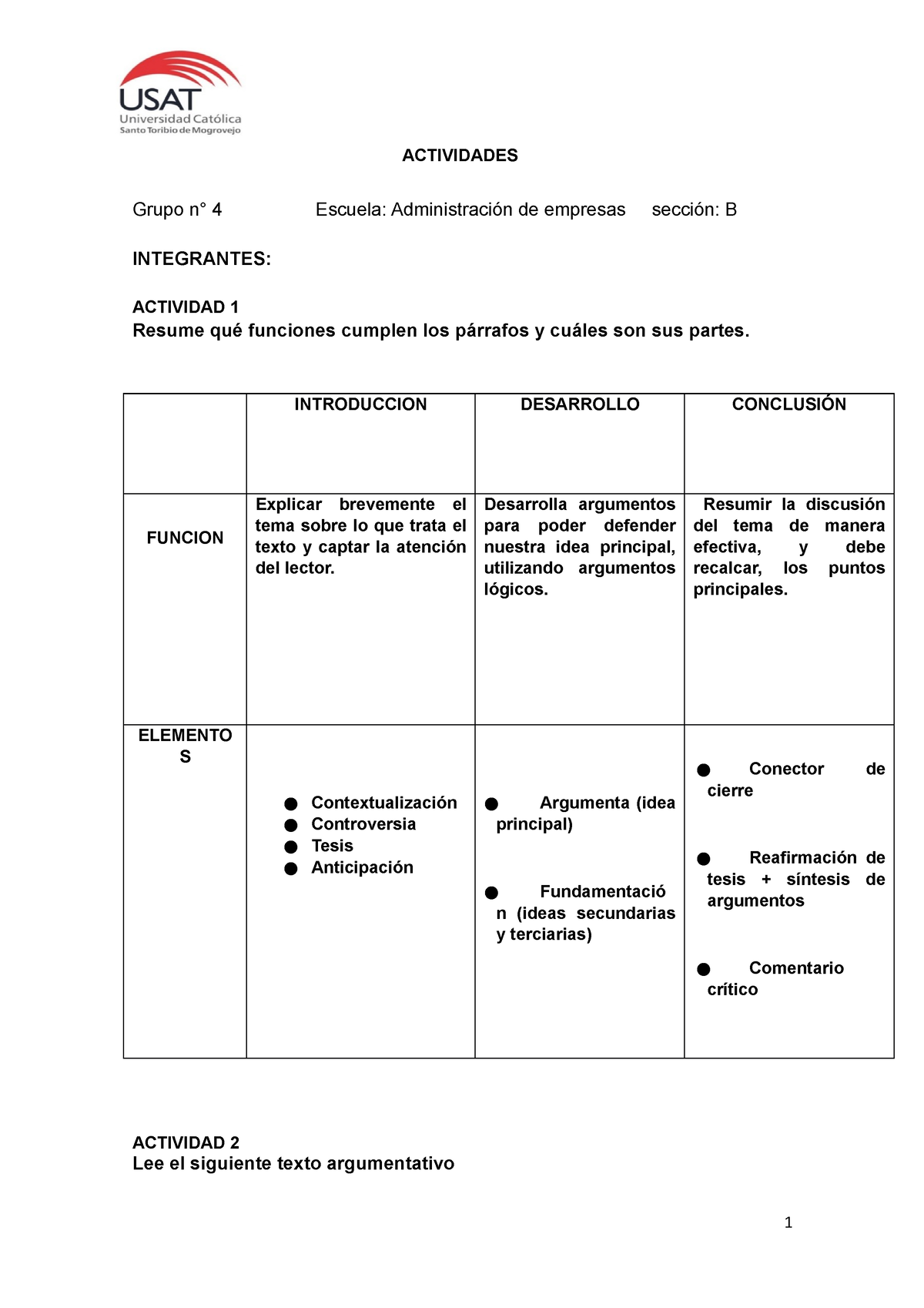 Trabajo Práctico - Desarrollo De Actividades - ACTIVIDADES Grupo N° 4 ...