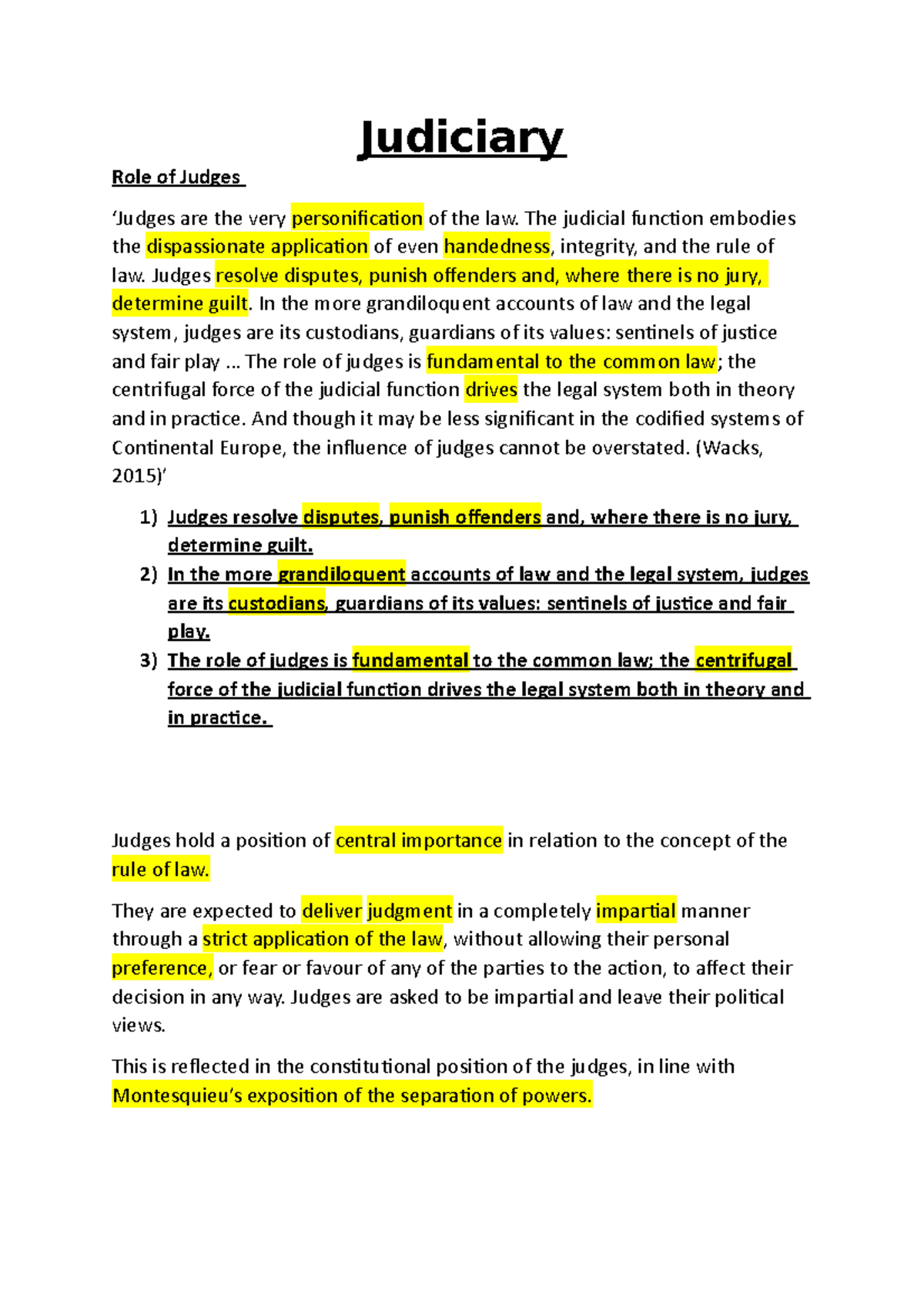 Judiciary - Judiciary Role Of Judges 'Judges Are The Very Personification  Of The Law. The Judicial - Studocu