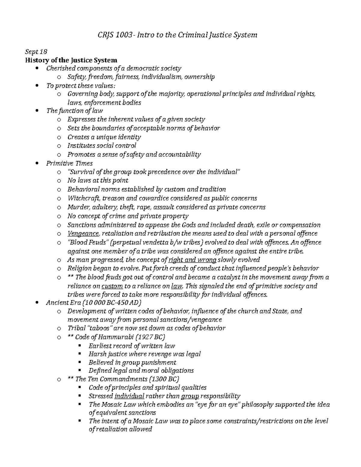 Lecture notes, all lectures - CRJS Intro to the Criminal Justice System ...