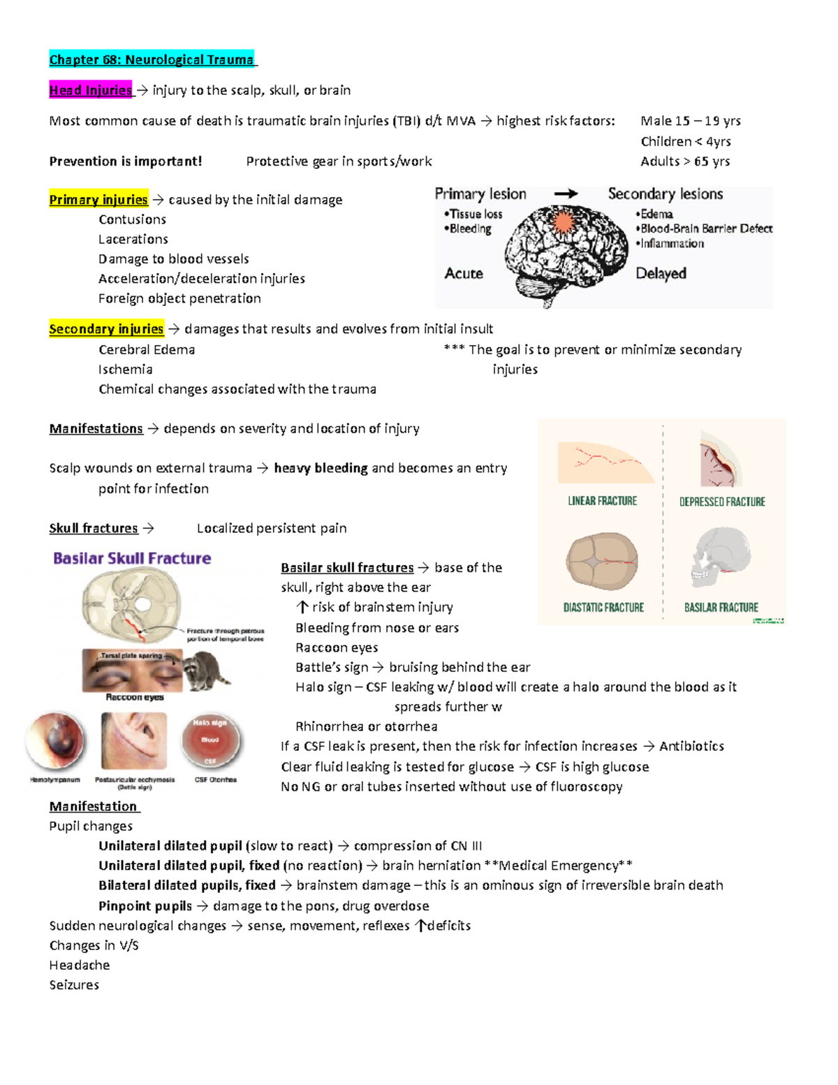 ADV wk 11 ch 68 notes - Chapter 68: Neurological Trauma Head Injuries → ...