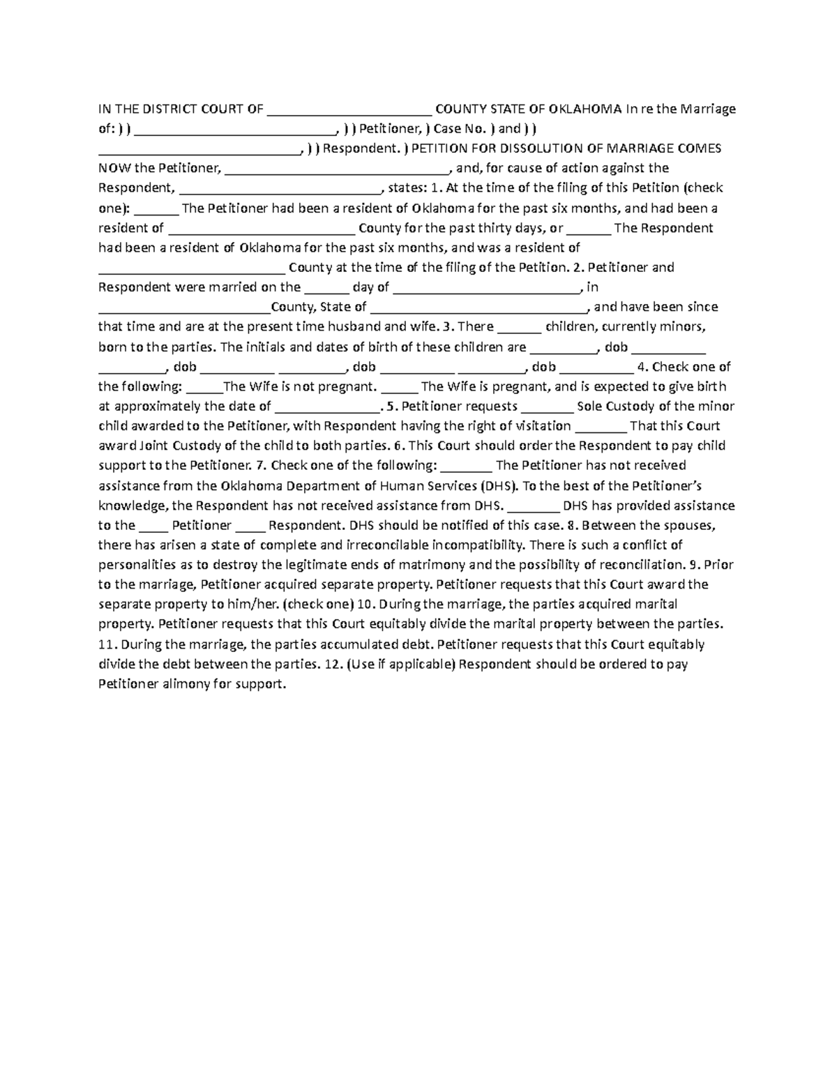 Divorce template - temp - IN THE DISTRICT COURT OF ...