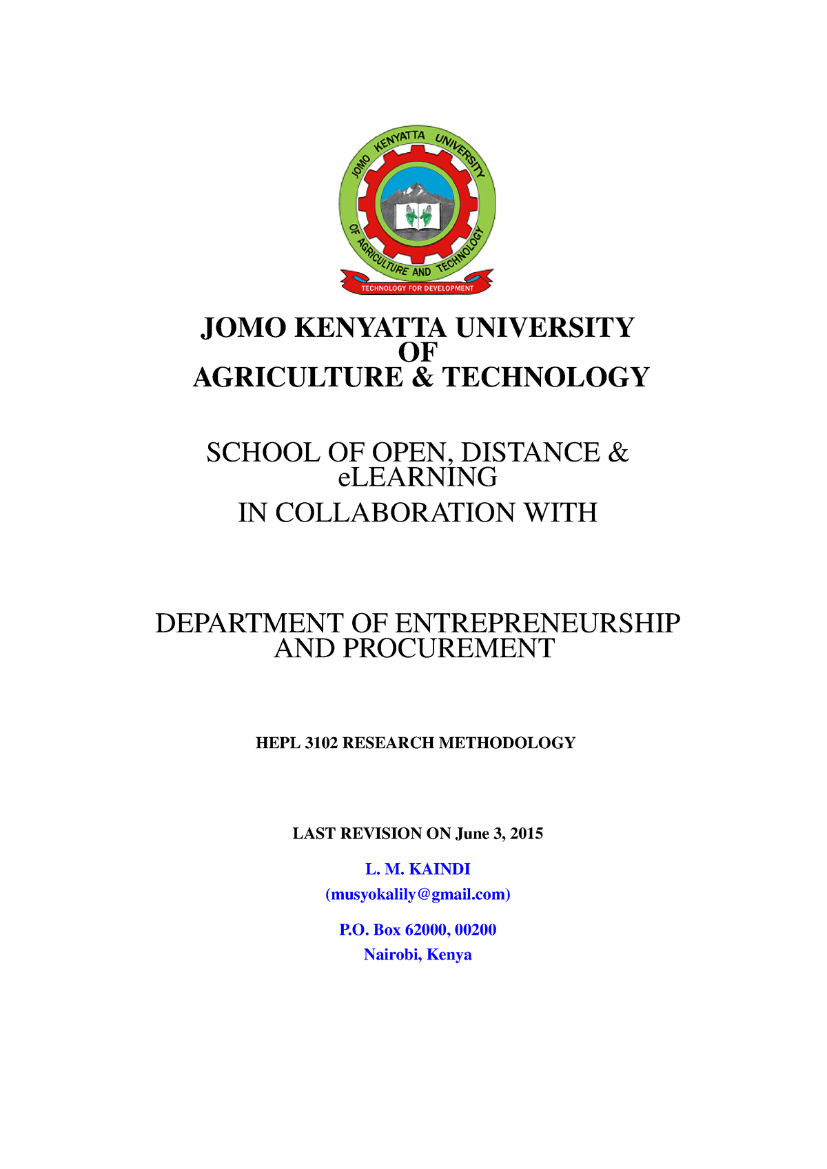 Research Methods Notes - JOMO KENYATTA UNIVERSITY OF AGRICULTURE ...