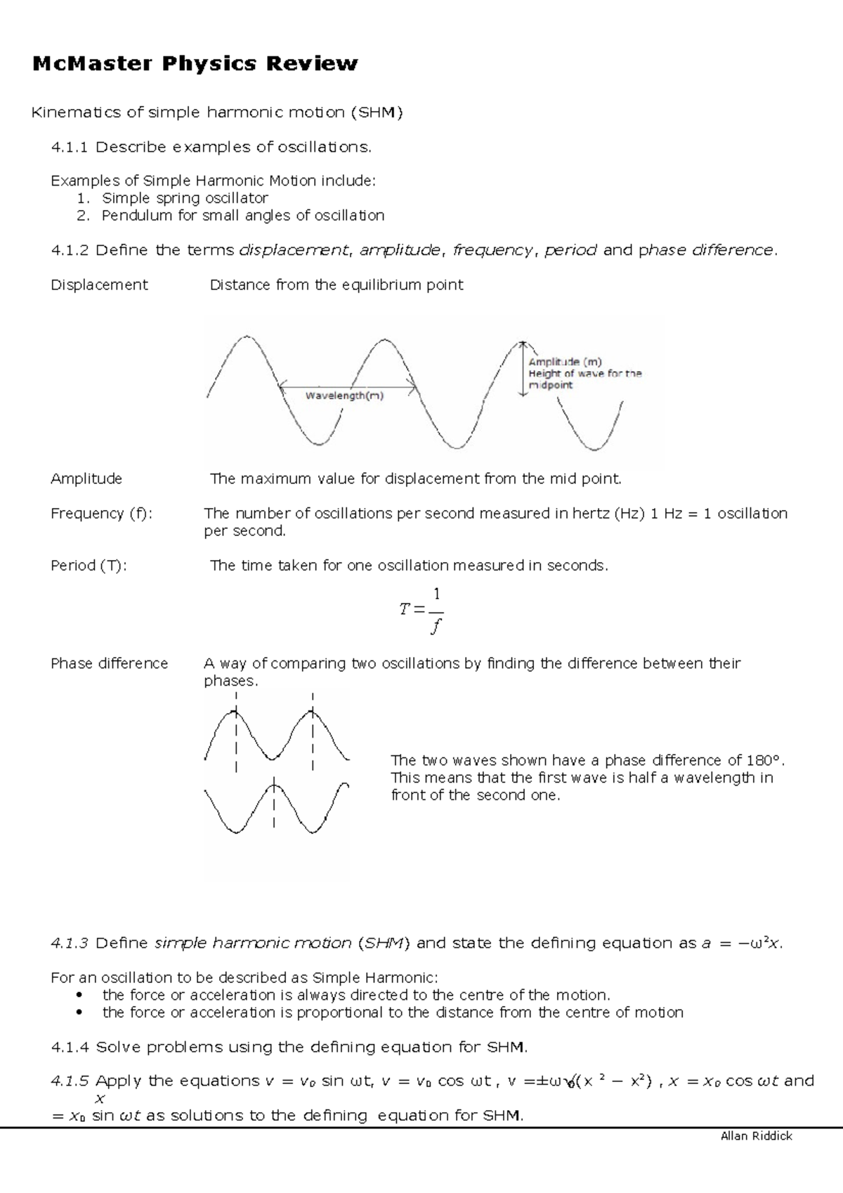 Mc Master Physics Review 3 - McMaster Physics Review Kinematics of ...