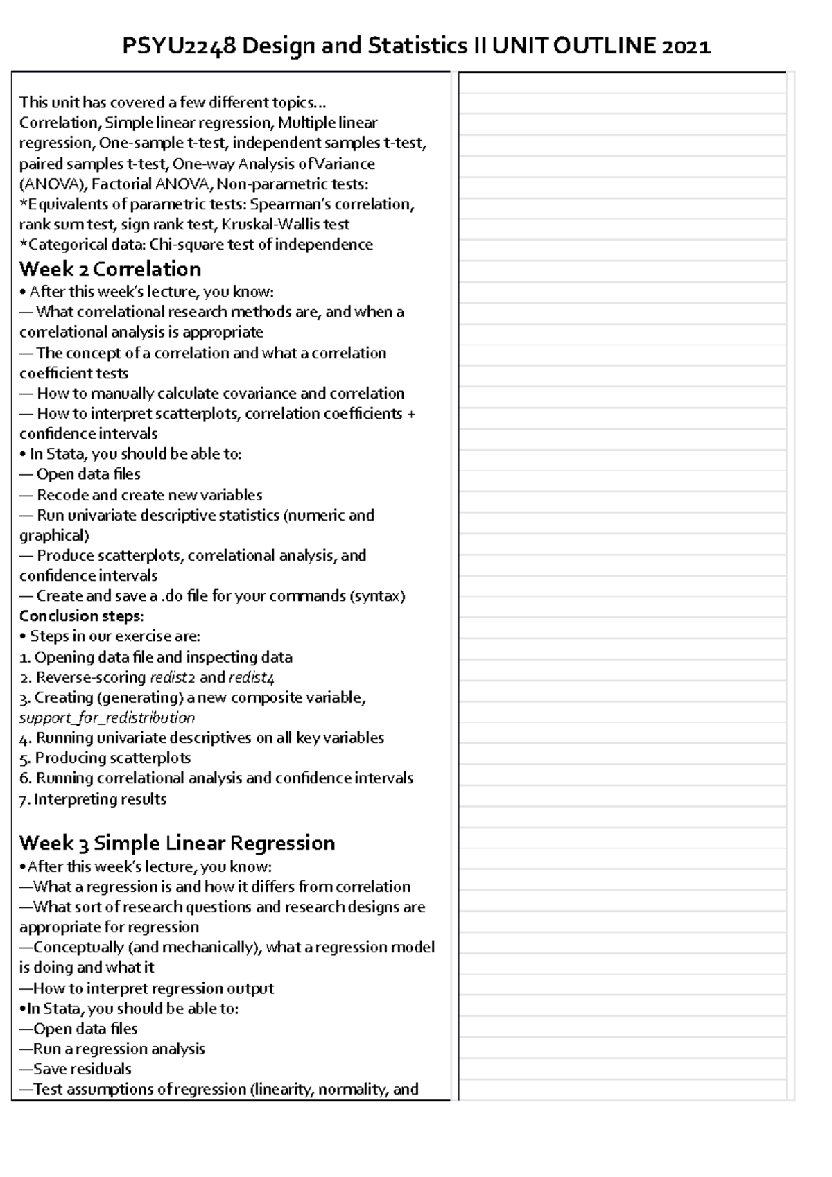 PSYU2248 Design and Statistics II UNIT Outline 2021 - PSYU2248 Design ...
