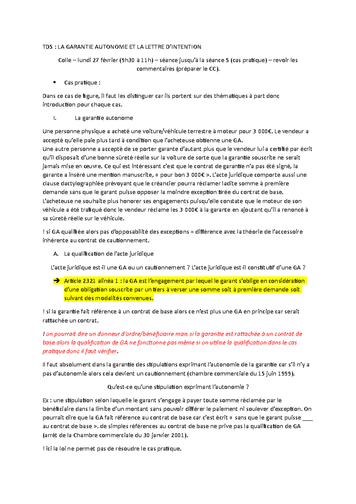 TD5 Correction - Td Société - TD5 : LA GARANTIE AUTONOME ET LA LETTRE D ...