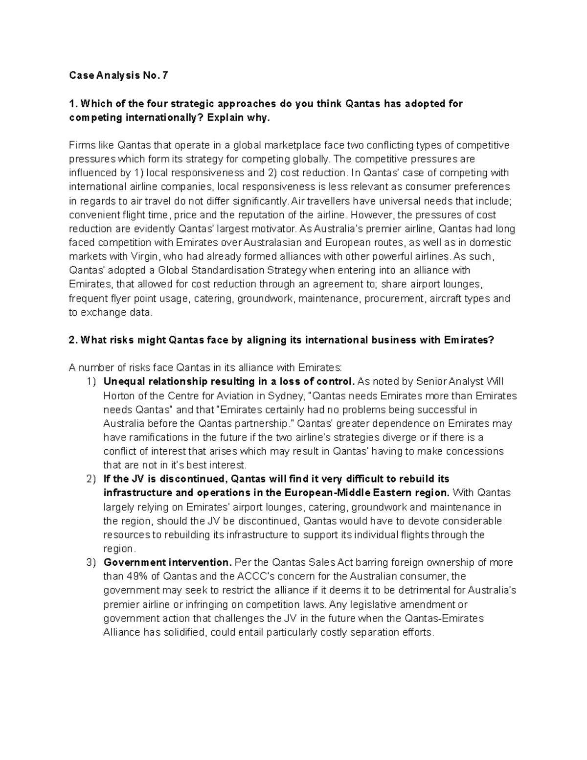 Case Analysis No 7 - 7 Which of the four strategic approaches do you ...