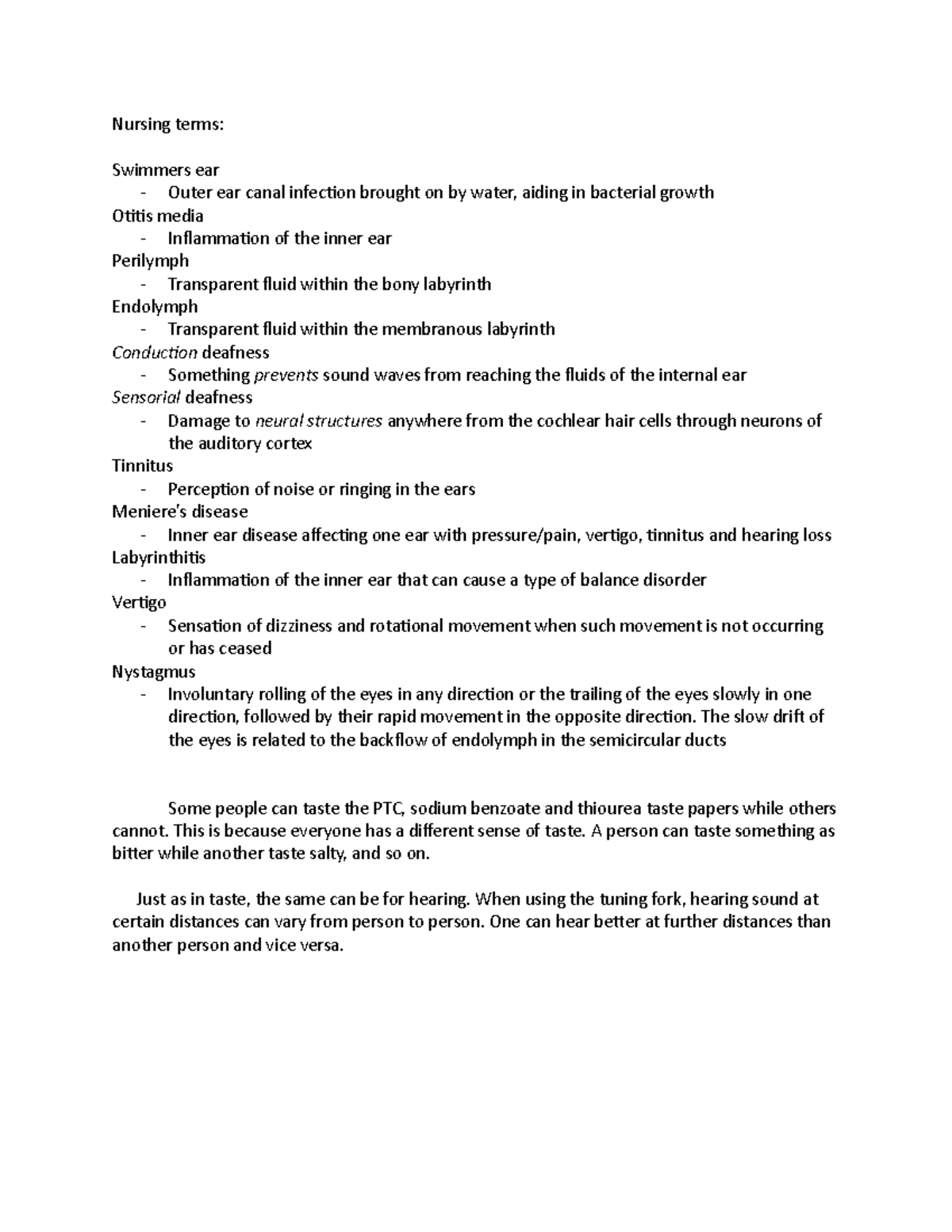 Lab ear A&P2 lab homework study from for final exams Nursing terms