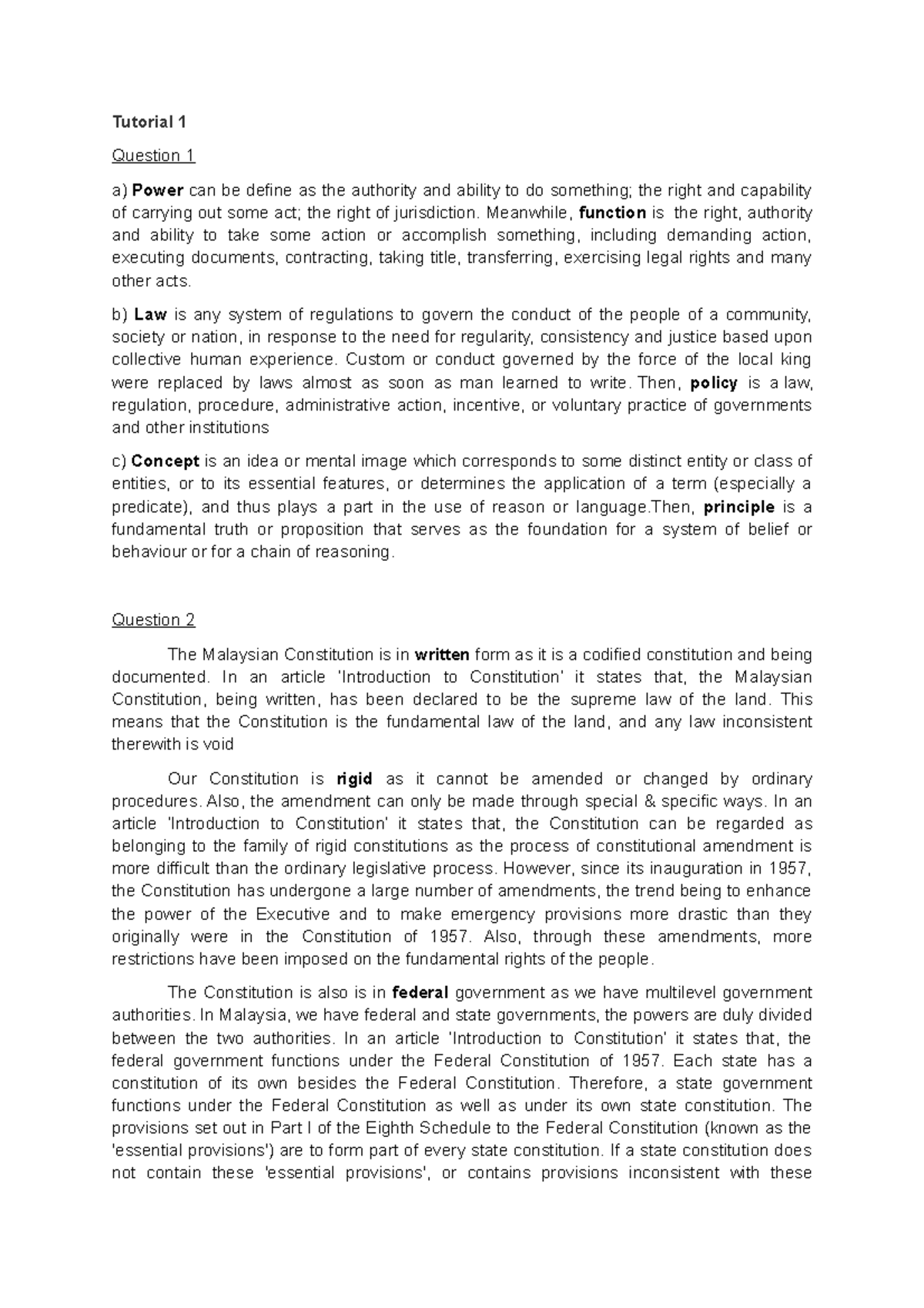 Tutorial on constitutional law - Tutorial 1 Question 1 a) Power can be ...