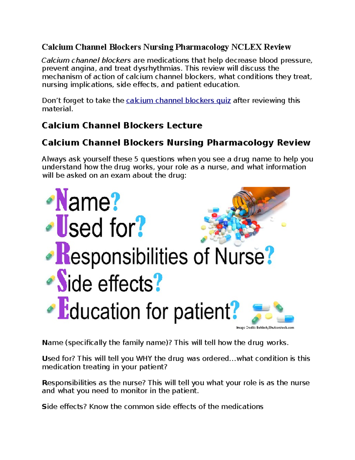Calcium Channel Blockers Lecture Calcium Channel Blockers Nursing