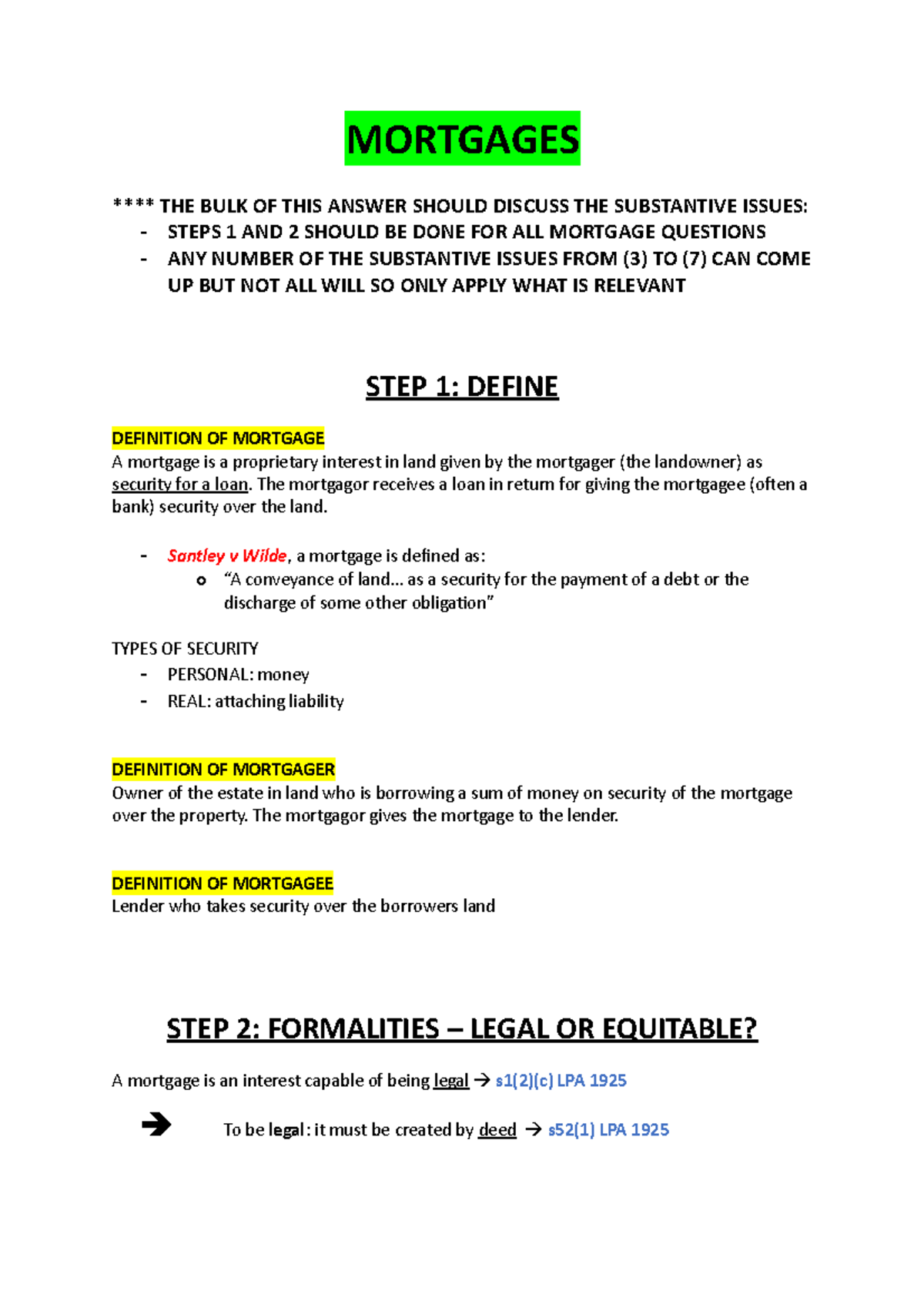 Mortgages Structure notes MORTGAGES **** THE BULK OF THIS ANSWER