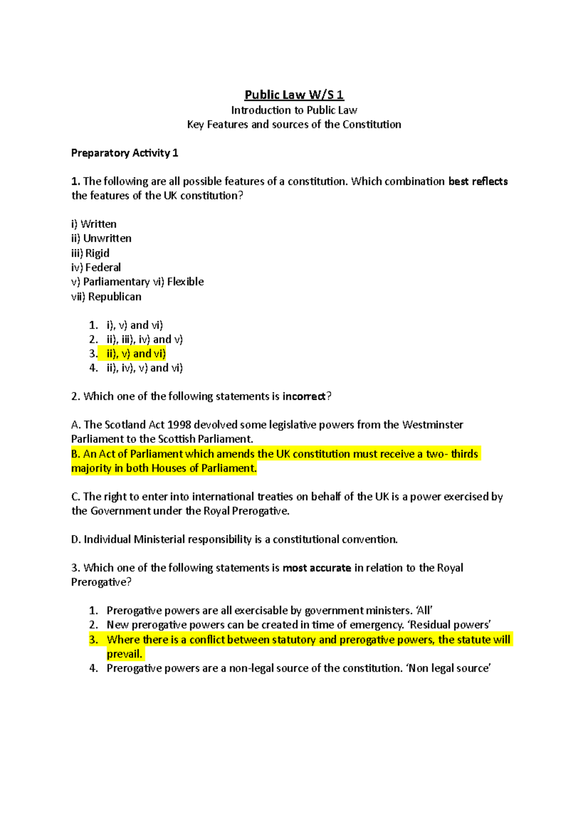 W:S 1 - Workshop 1 - Public Law W/S 1 Introduction to Public Law Key ...