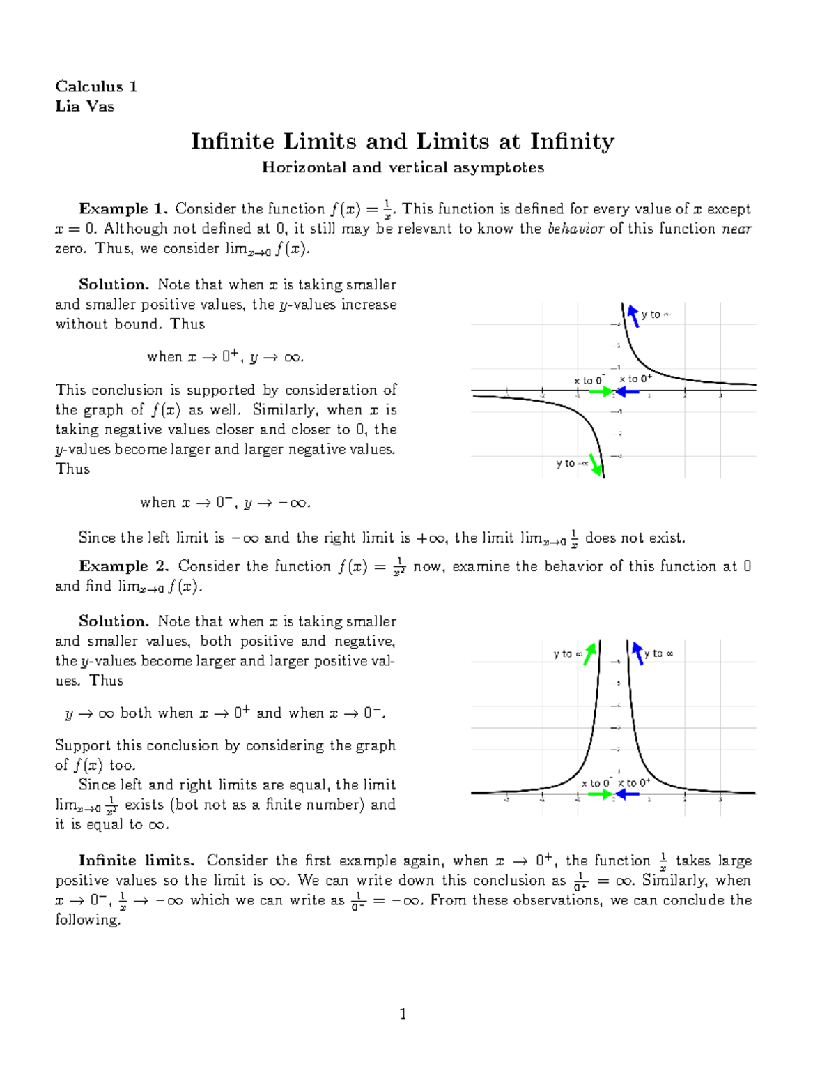 Infinite limits - asadasd - Calculus 1 Lia Vas Infinite Limits and ...