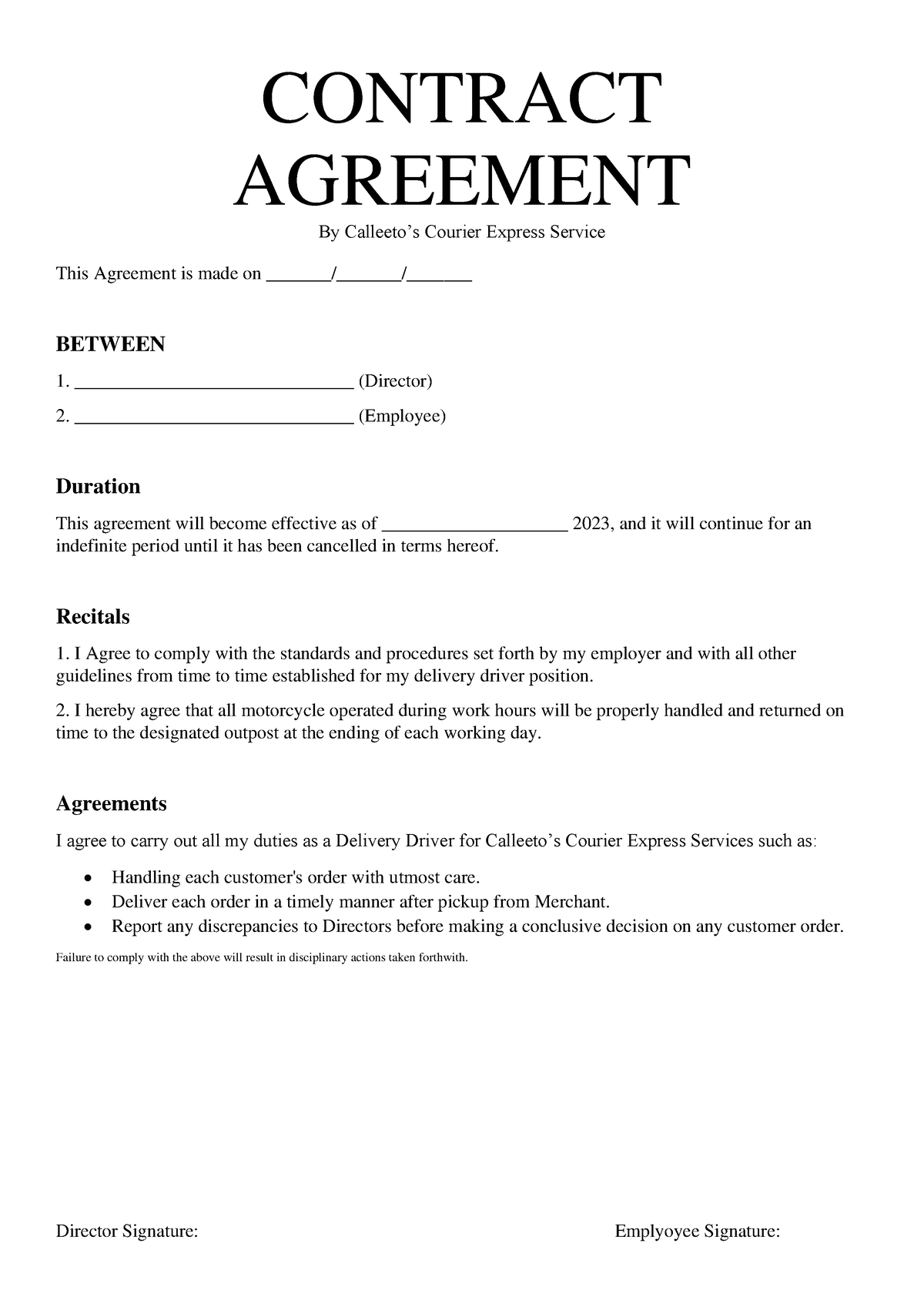 Contract Agreement - Work - CONTRACT AGREEMENT By Calleeto’s Courier ...