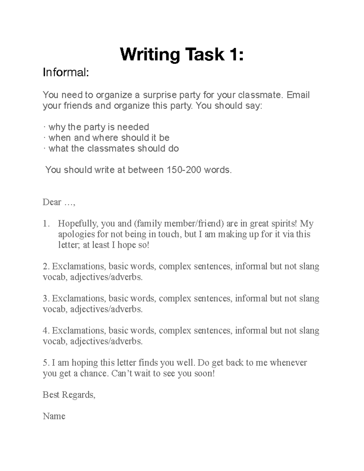 Writing+Task+1+Templates - Writing Task 1: Informal: You need to ...