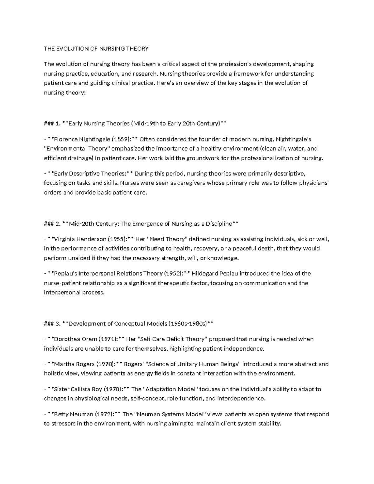 THE Evolution OF Nursing Theory - THE EVOLUTION OF NURSING THEORY The ...