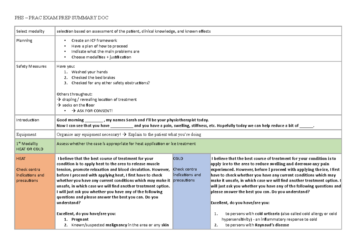 PHS-PRAC-EXAM-PREP- Summary - PHS – PRAC EXAM PREP SUMMARY DOC Select ...