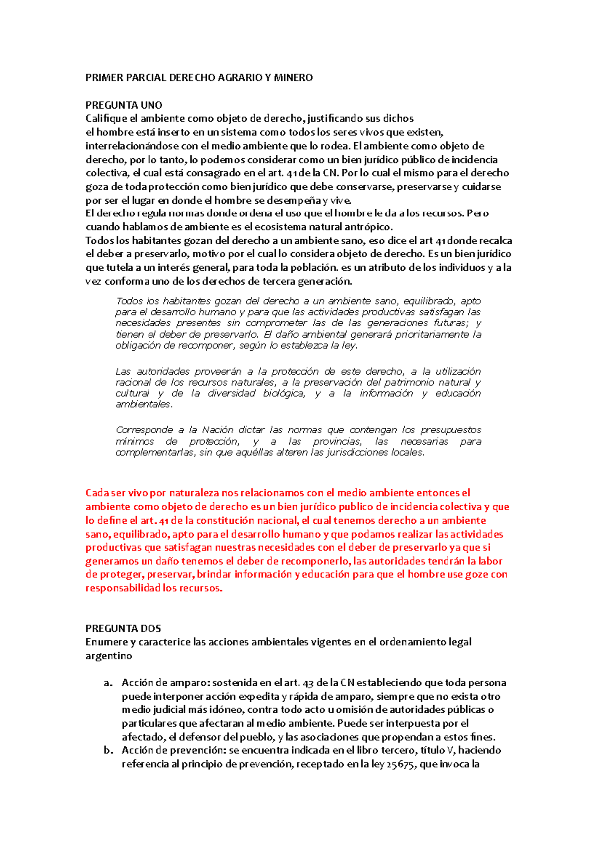 Primer Parcial Derecho Agrario Y Minero UBP - PRIMER PARCIAL DERECHO ...