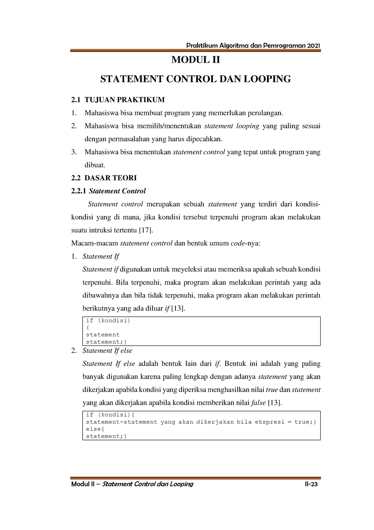 11. Modul II Fx-halaman-1-19 - MODUL II STATEMENT CONTROL DAN LOOPING 2 ...