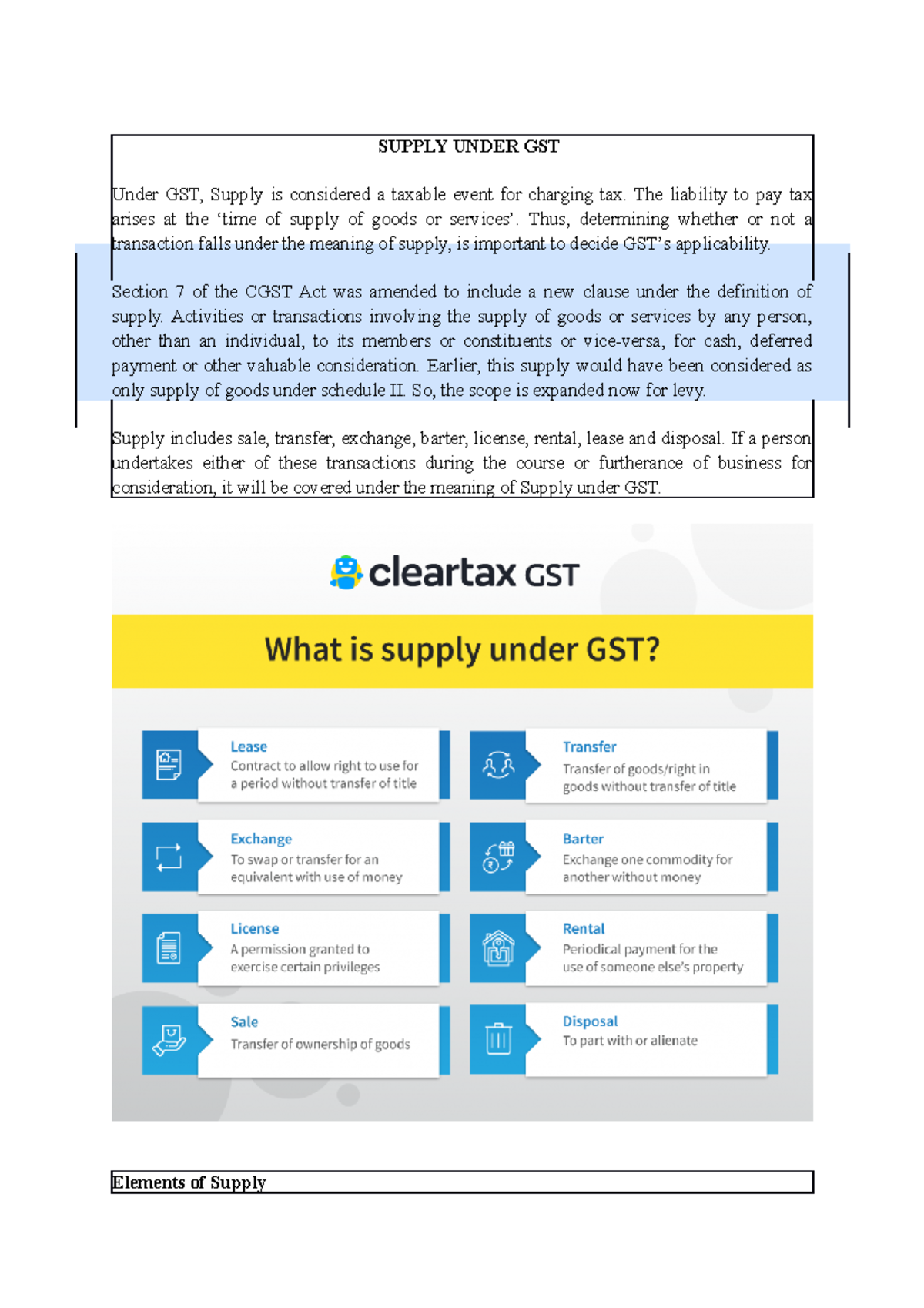 Supply under GST Assignment SUPPLY UNDER GST Under GST, Supply is
