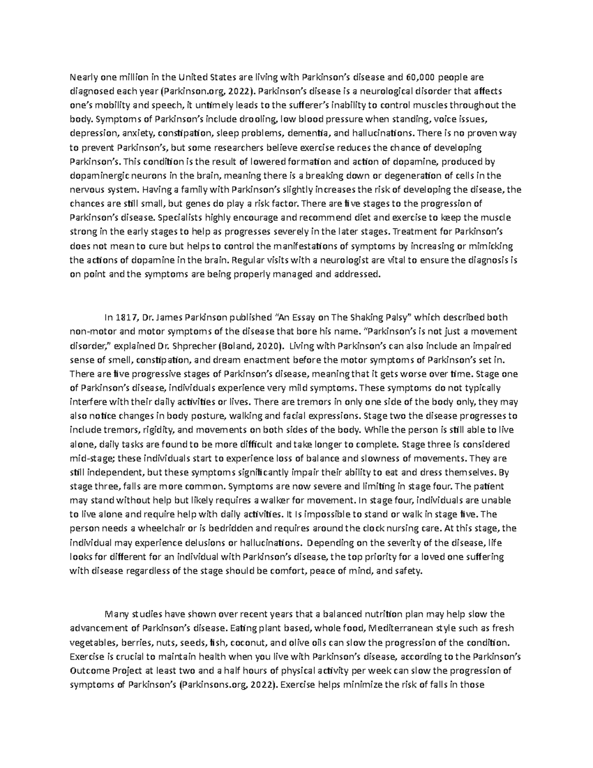 Parkinsons essay Nearly one million in the United States are living