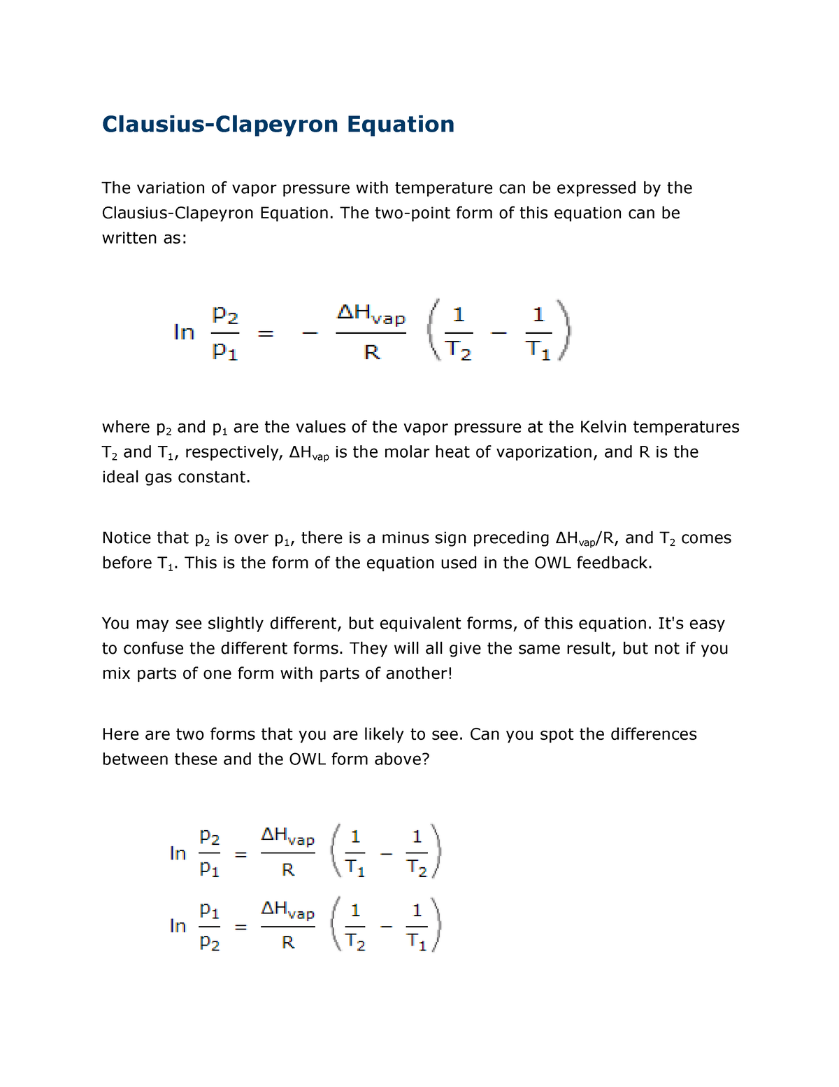 clausius clapeyron equation