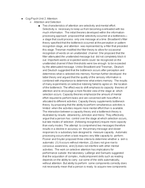 Cog Psych Unit 3 - Lecture notes Unit 4 - Cog Psych Unit 3 Amnesia ...