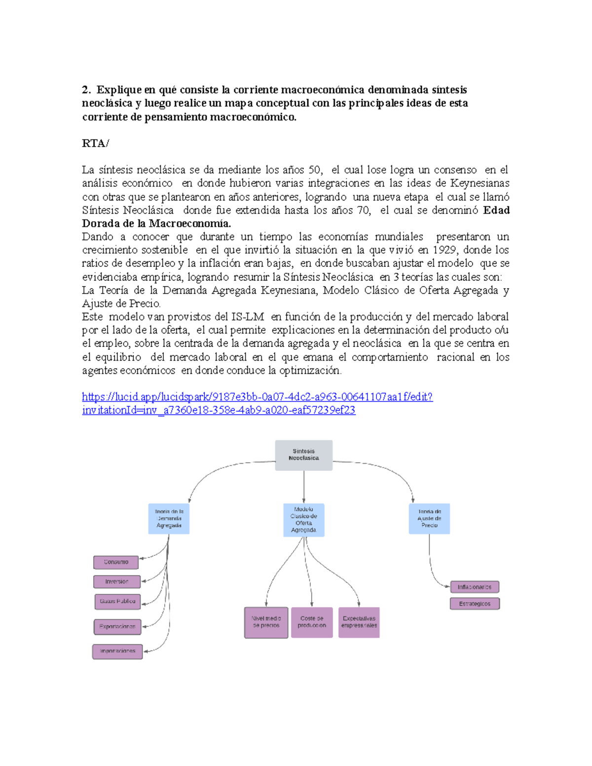 Macroe - 2. Explique en qué consiste la corriente macroeconómica denominada síntesis  neoclásica y - Studocu