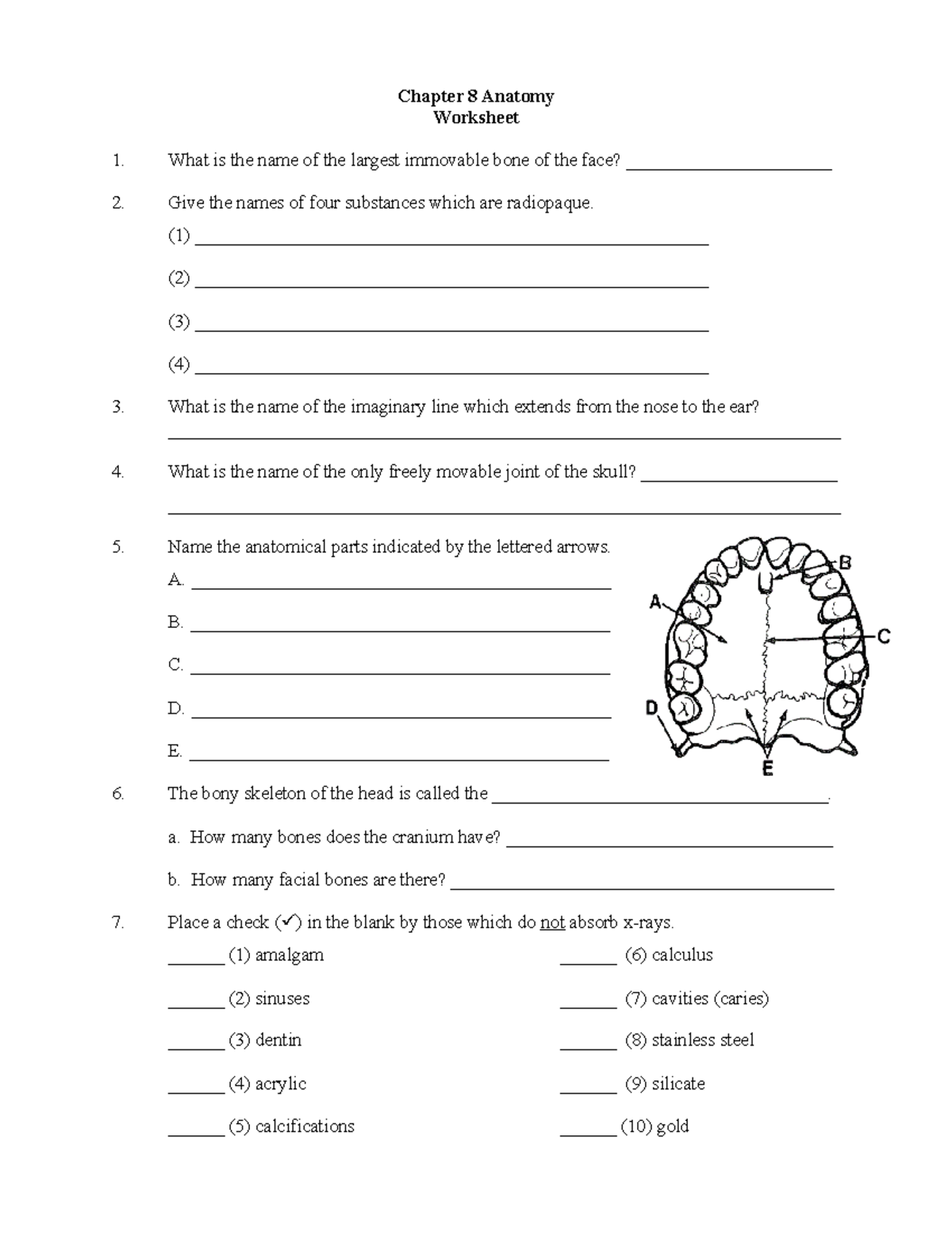 Anatomy worksheet - Dental hygiene - DEH 2604 - Valencia College - Studocu