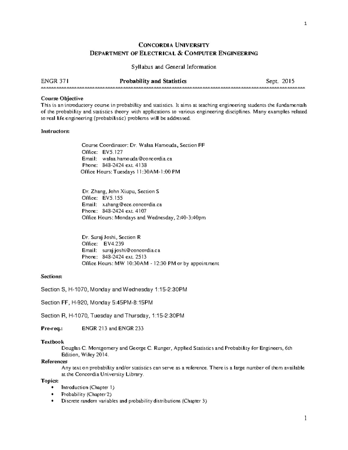 ENGR 371 Outline F15 - CONCORDIA UNIVERSITY DEPARTMENT OF ELECTRICAL ...