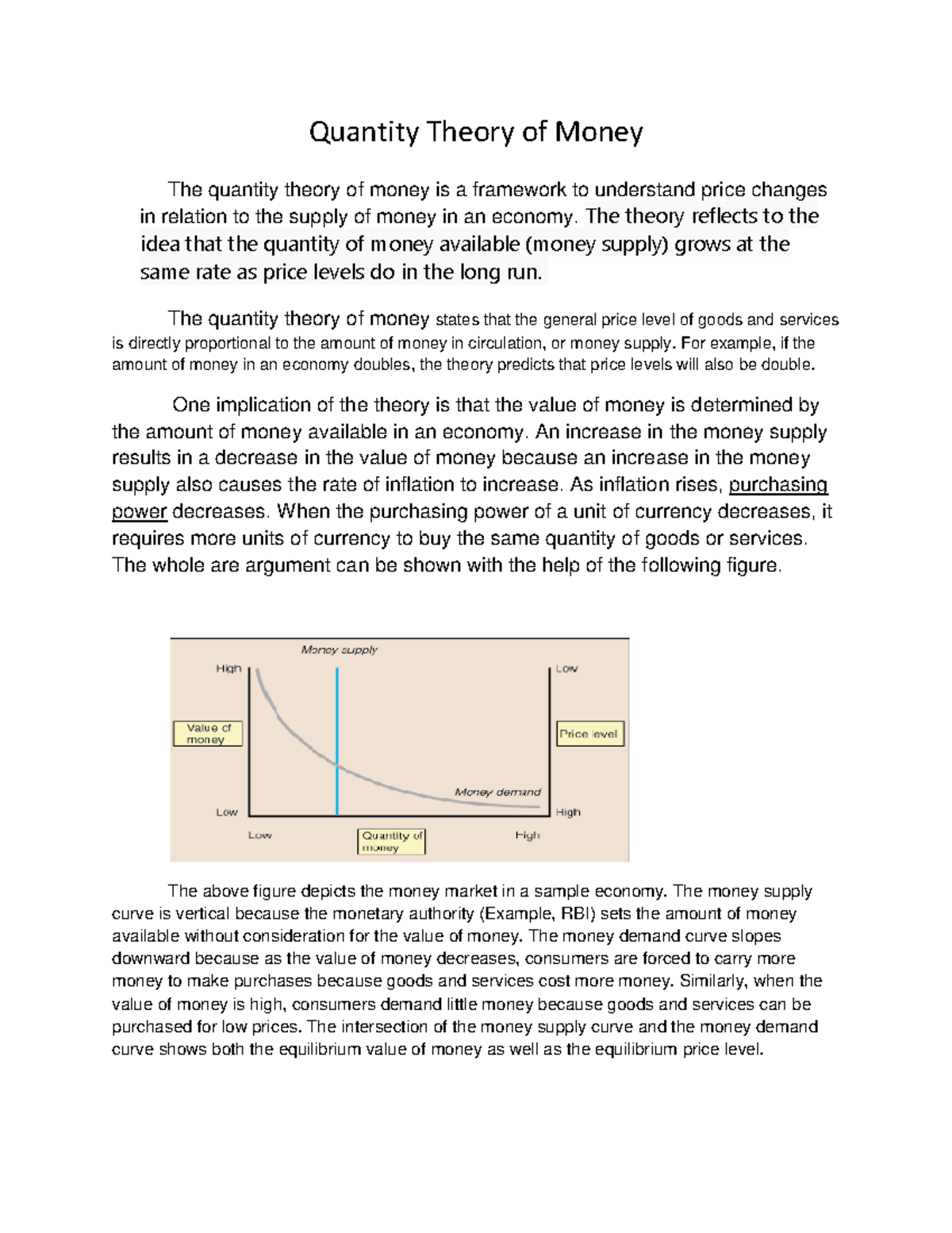 Quantity Theory of Money - The theory reflects to the idea that the ...