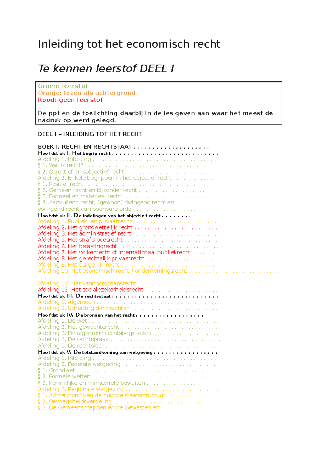 Overzicht Te Kennen Leerstof 2021-2022 (Dl I) - Inleiding Tot Het ...