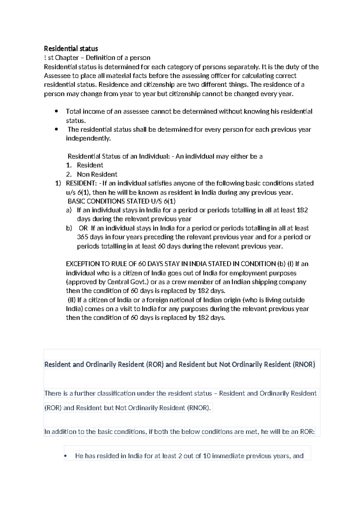 Residential status - notes - Residential status ! st Chapter ...