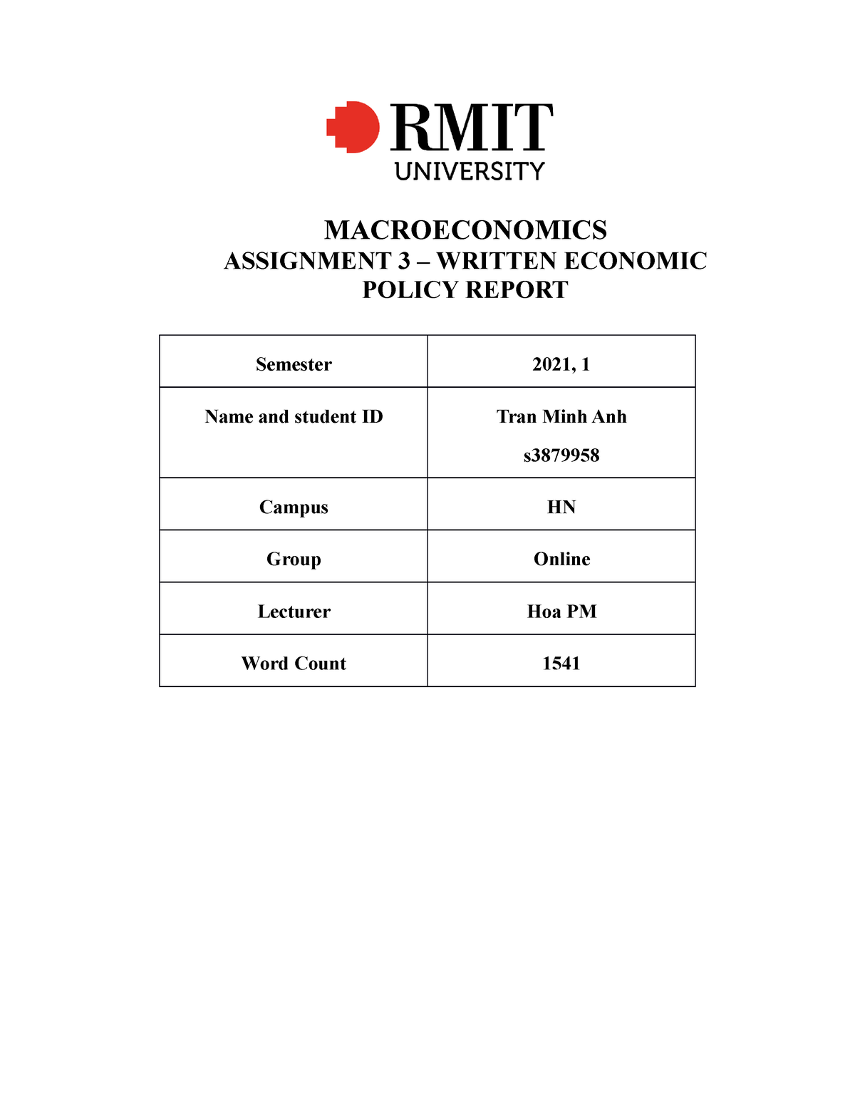 economic policy assignment