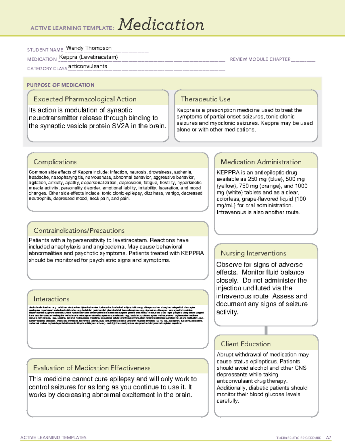 Keppra Medication - ACTIVE LEARNING TEMPLATES THERAPEUTIC PROCEDURE A ...