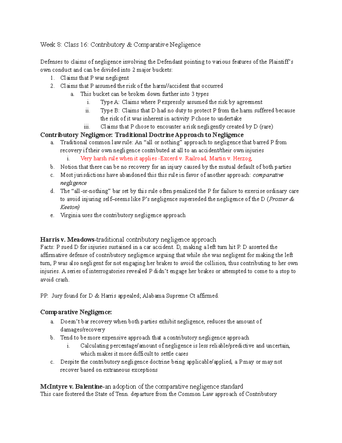 Class 16 Defenses Contributory & Comparative Negligence - Week 8: Class ...