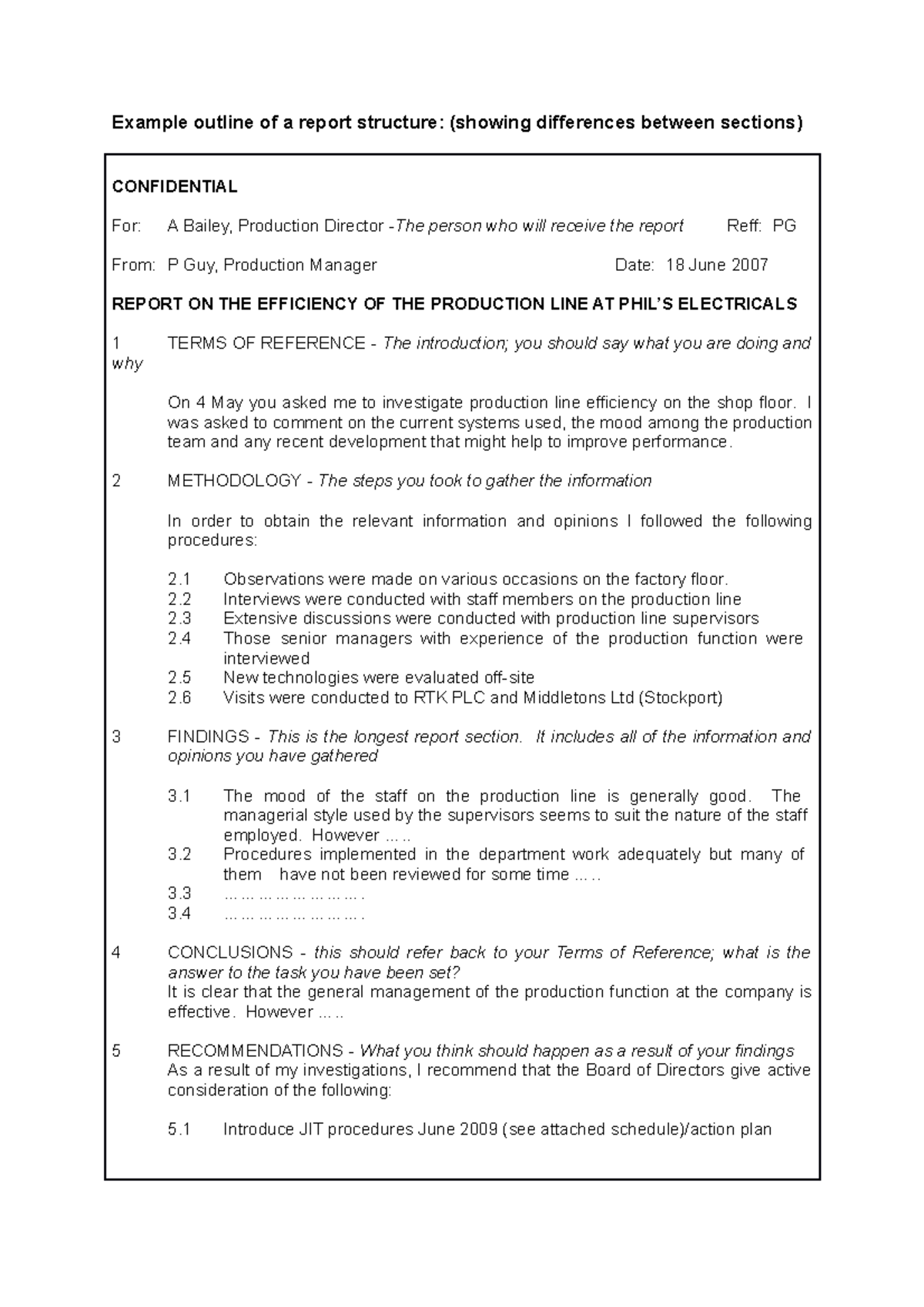 Example outline of a report structure which can help to writing ...