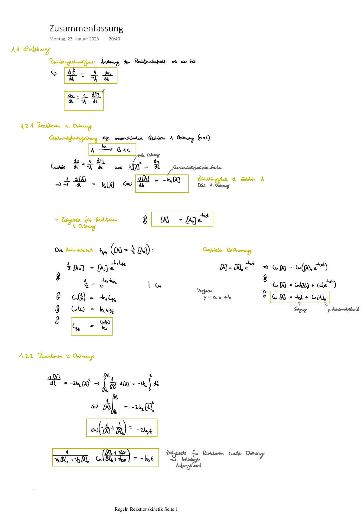 Regeln Reaktionskinetik - Zusammenfassung Montag, 23. Januar 2023 20: 1 ...