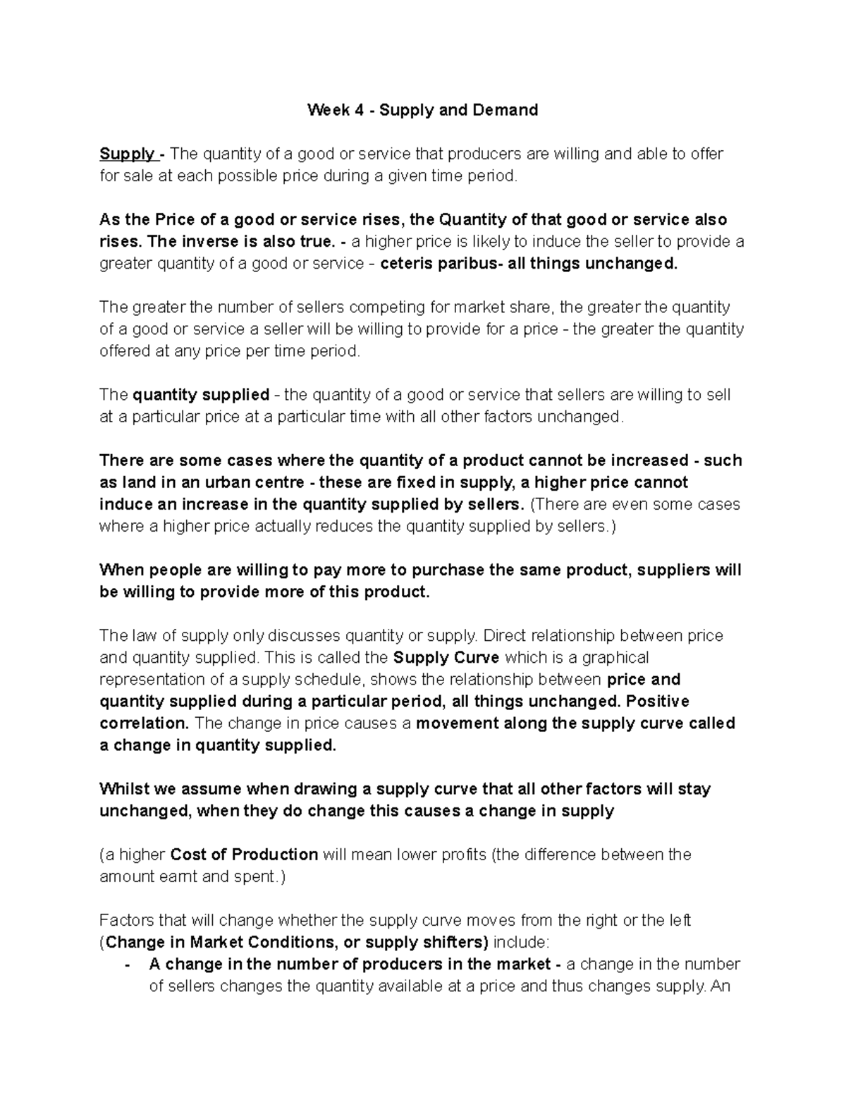 Supply & Demand - Week 4-5 summary of key concepts and lecture notes ...