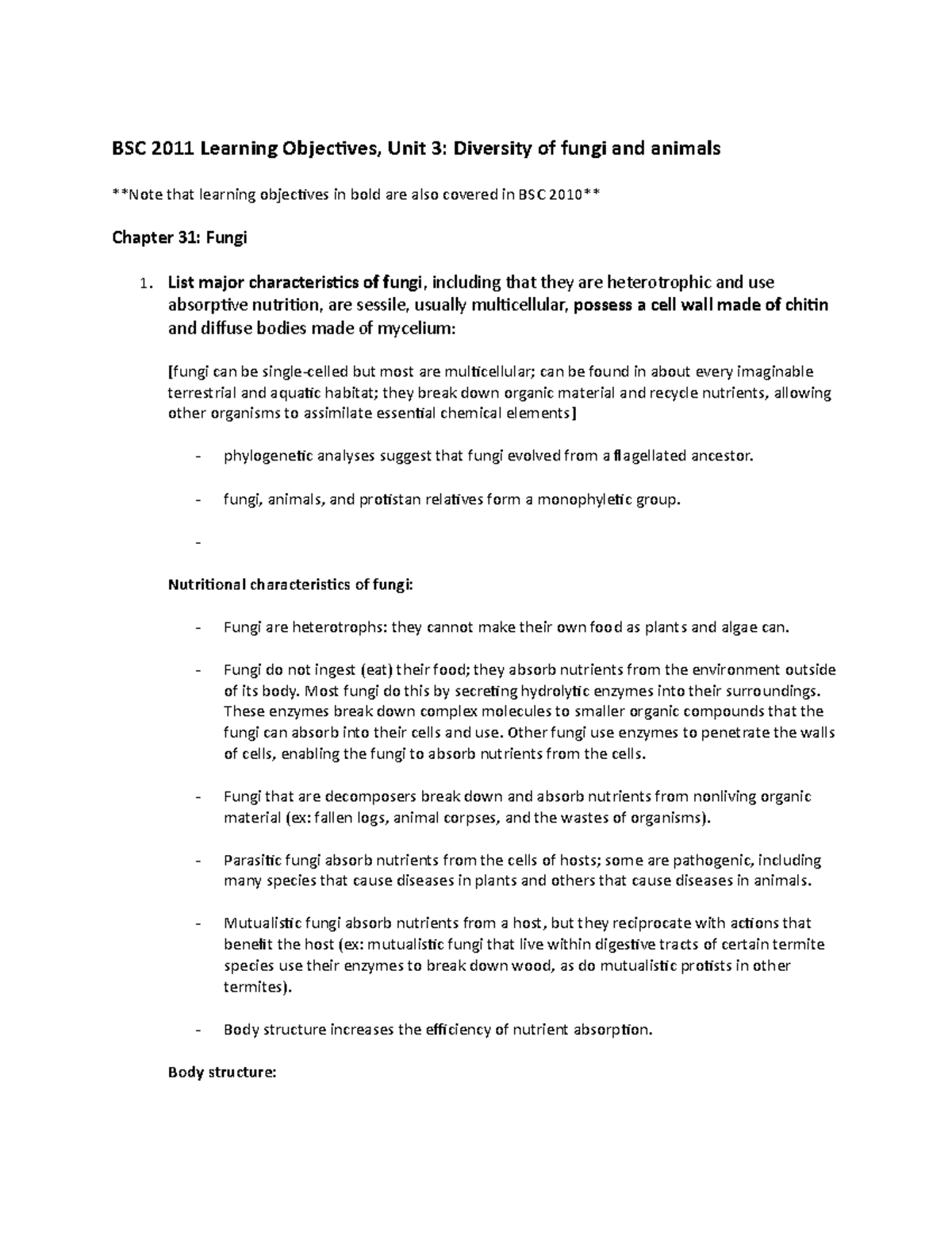 BSC 2011 Learning Objectives- Unit 3 - BSC 2011 Learning Objectives ...