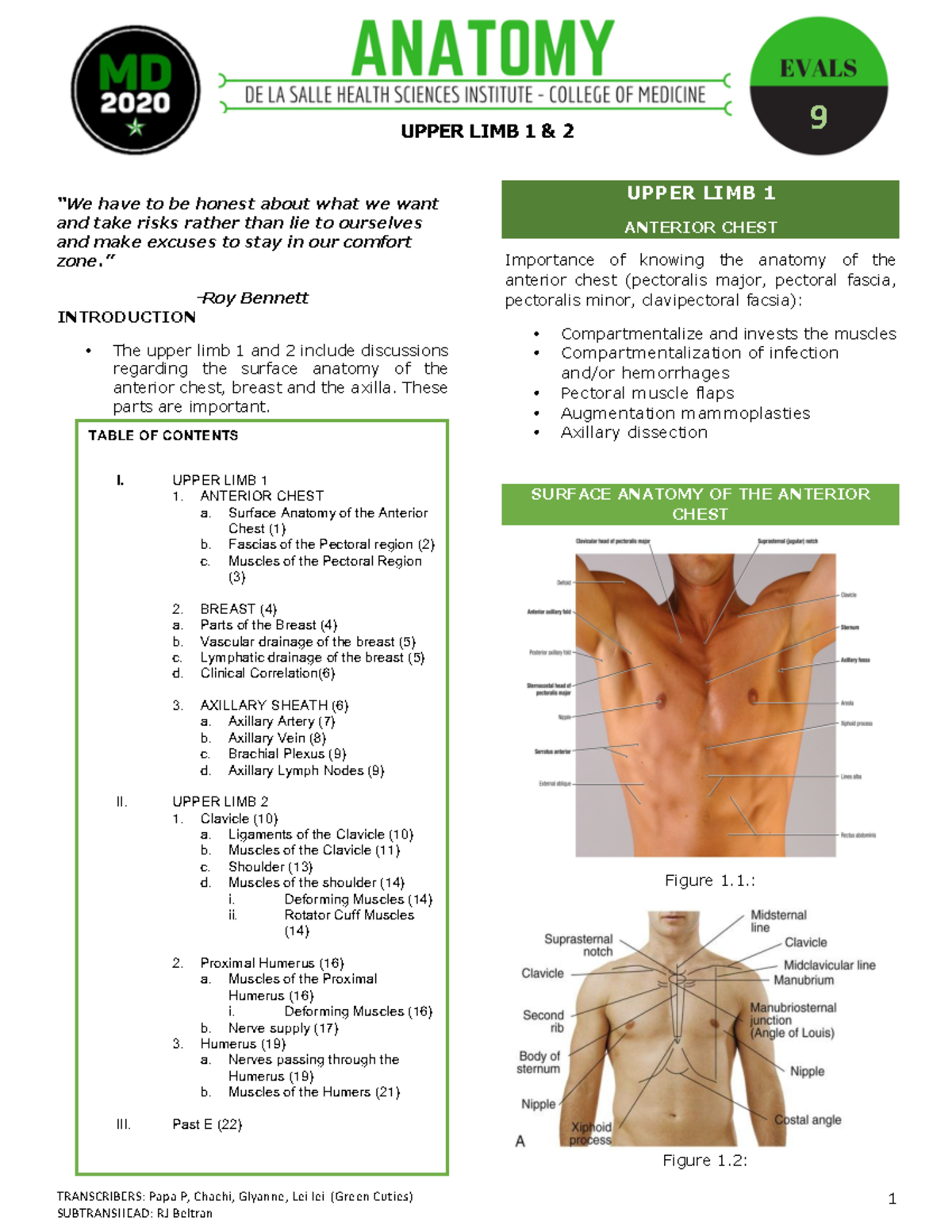 (1) Upper Limbs 1 2 - This is trans so basically notes for particular ...