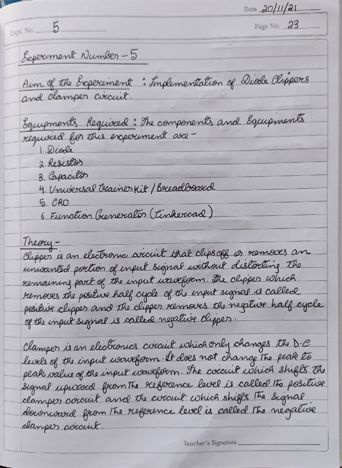 Experiment number 5 solution - Date_0L/aL Expt. No. 5 Page No. 23 ...