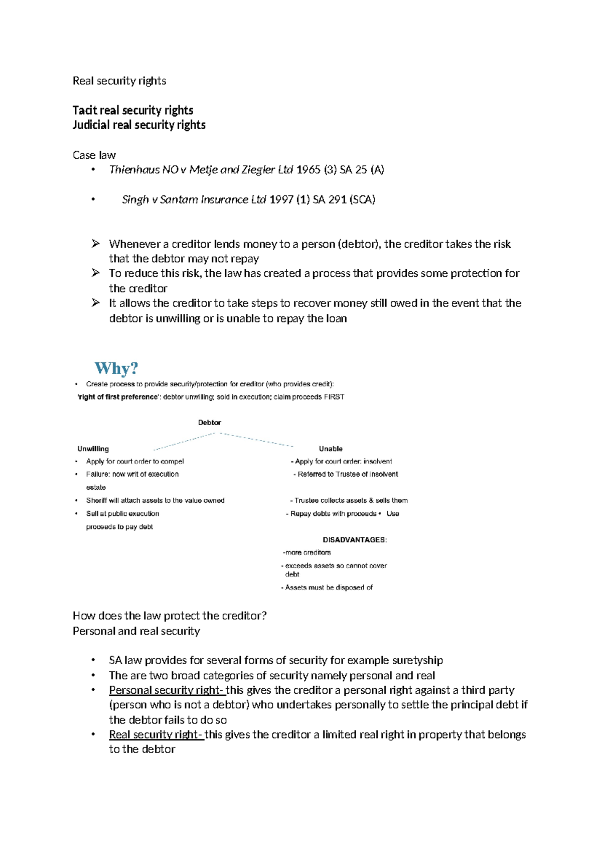 Real security rights - Summary Law of property - Real security rights ...