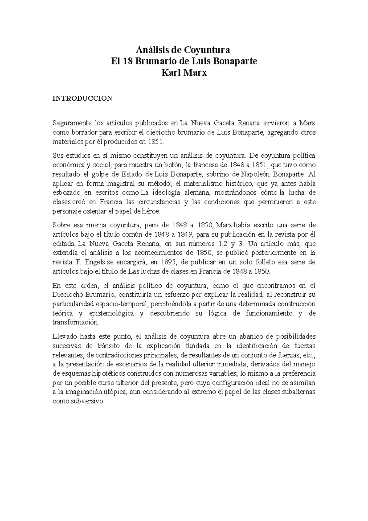 Brumario Analisis Sociologia Politica Ug Studocu