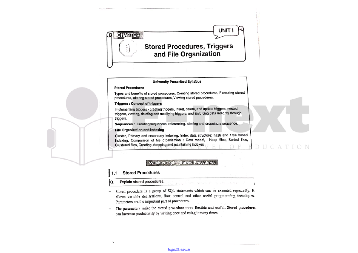 Unit-1 Stored Procedures, Triggers and File Organization (E-next - Dbms ...